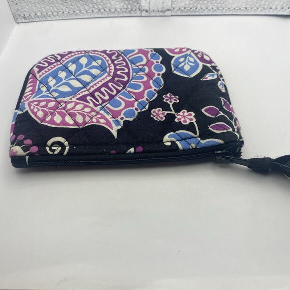 Vera Bradley Zip Coin Purse Mini Wallet 5"x4" Black Pink Purple Blue White - Picture 2 of 6